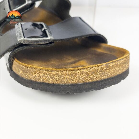 Birkenstock Black Patent Leather Arizona Two Strap Sandals Shoe Womens 9.5 UK 40 - Picture 15 of 16